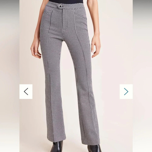 Anthropologie Black and White Trousers pants boot flare Houndstooth high rise 2 - Picture 11 of 11